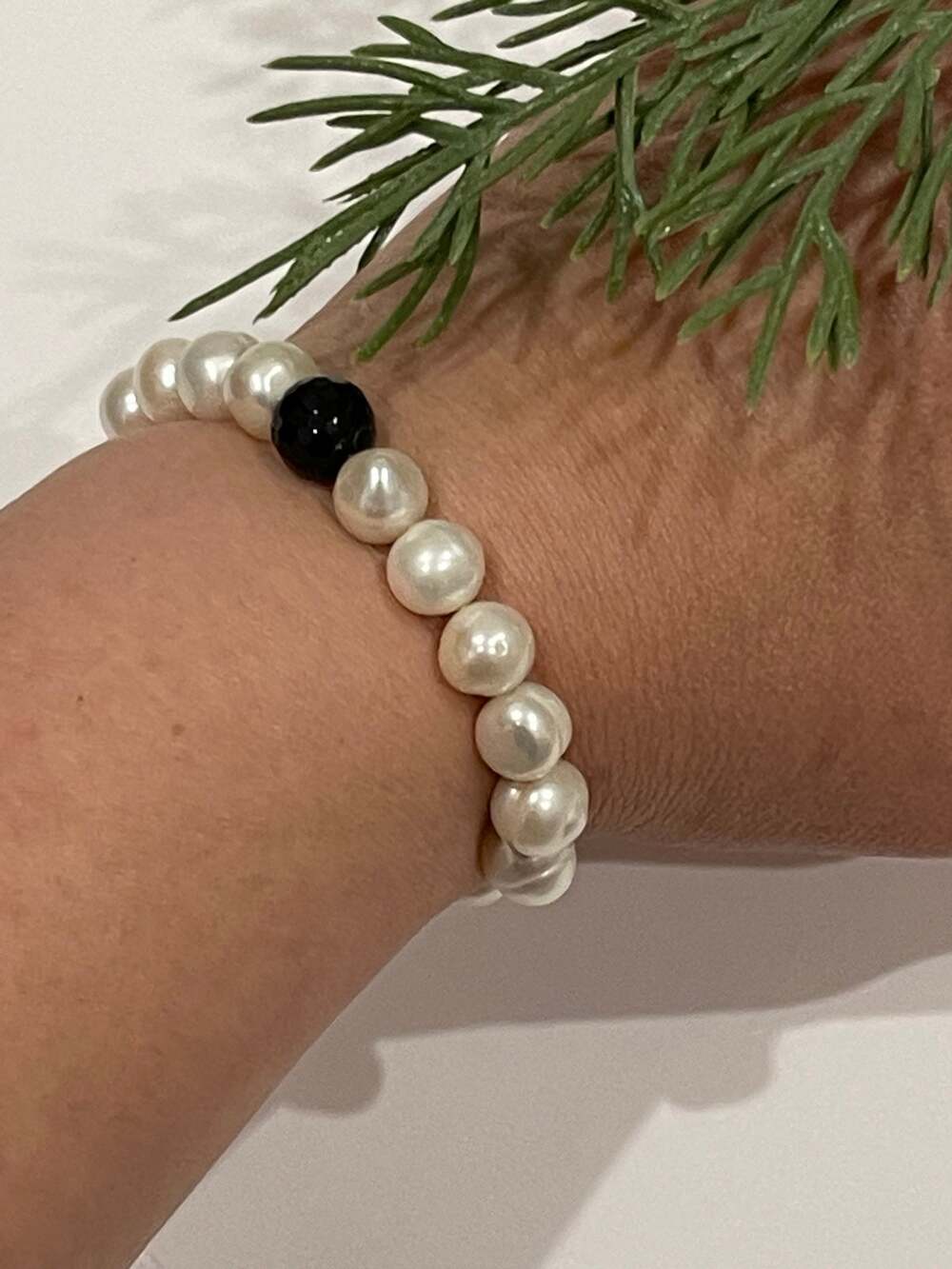 Freshwater Pearl Stretch Bracelet With Black